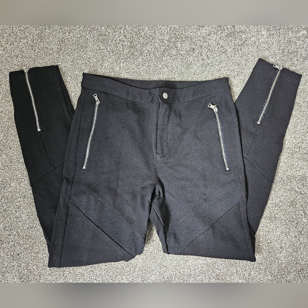 GAP Moto Skinny Fit Black Pants Small Light Stretch Zippers